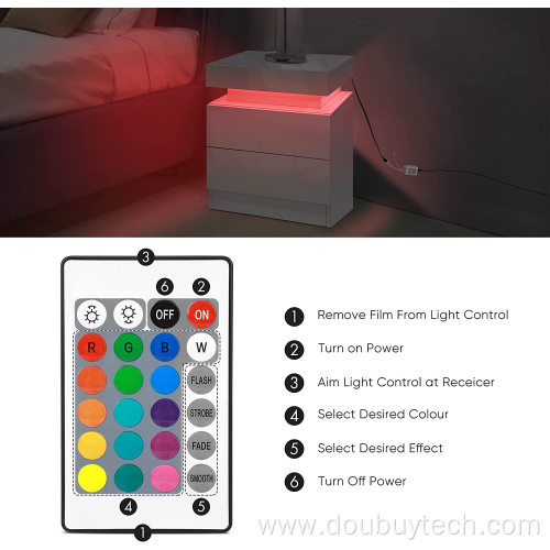 Nightstand Side Accent Table Colorful LED Light